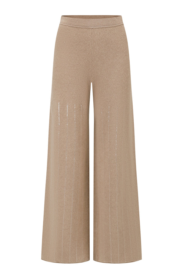 SWAYING Fall/Winter 2025: Beaded embroidery cashmere straight-leg pants SW-SW25AW3B20C2S2-TUO (Camel)